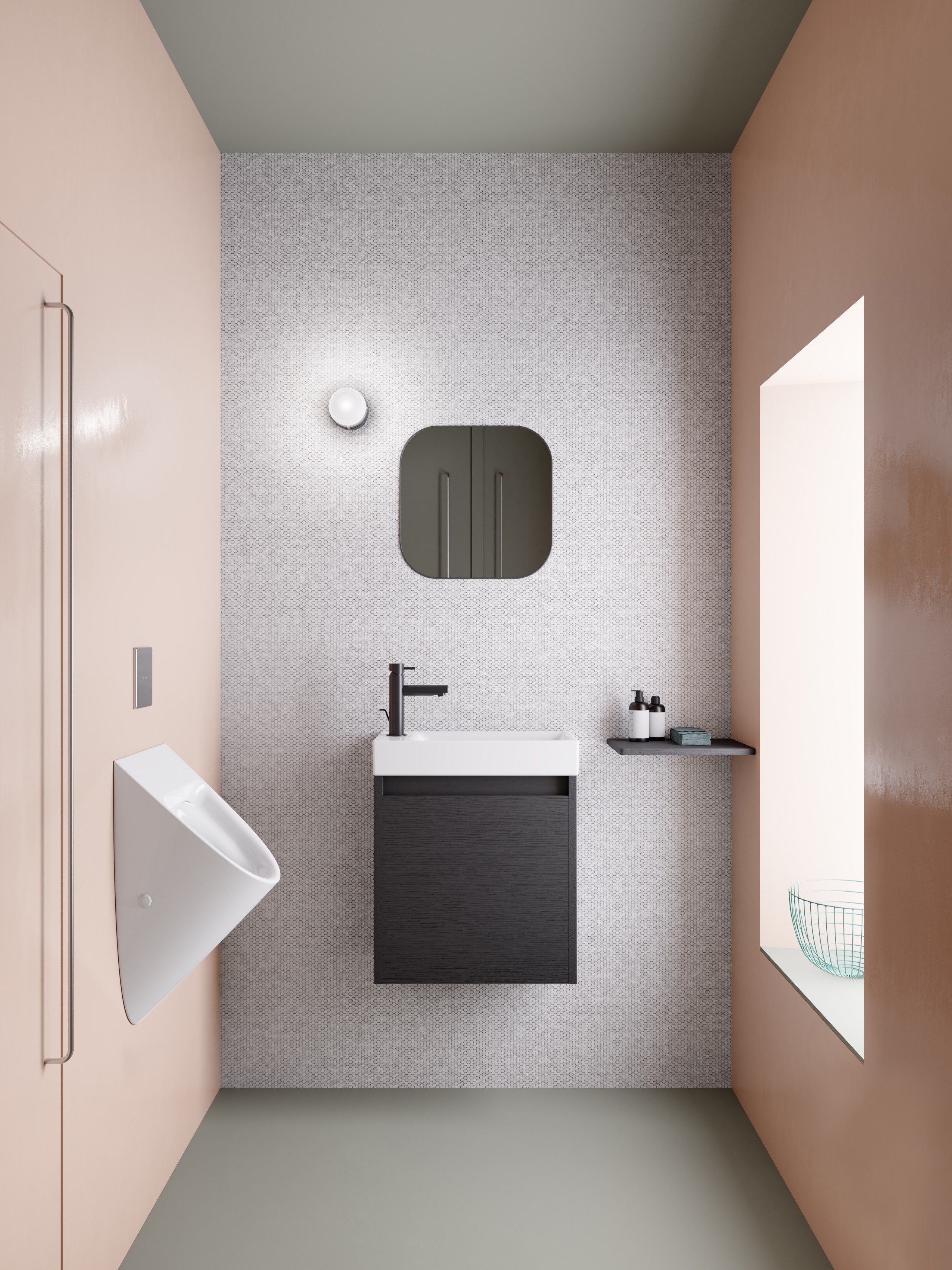 Керамическая подвесная прямоугольная ручная мойка с держателем для полотенец GSI ceramica Nubes ARCH-00135837 - Вид №2