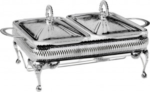 10613119 Queen Anne Мармит для 2-х блюд с крышками Queen Anne 41х28х19см, сталь, стекло, посеребрение Сталь нержавеющая с посеребрением, стекло
