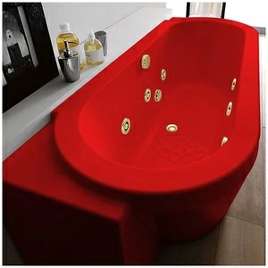 Ванна Gruppo treesse Playa V8187-DX-KZ красная с золотой фурнитурой и гидромассажем овальная угловая пристенная правая