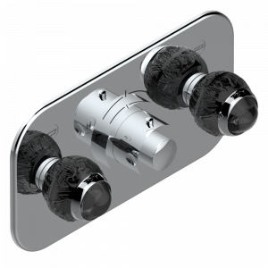 A2K-5401BEH Накладка с ручкой регулировки температуры и двумя маховиками для термостатического смесителя с горизонтальной установкой Thg-paris Panthere с чёрным хрусталём Хром