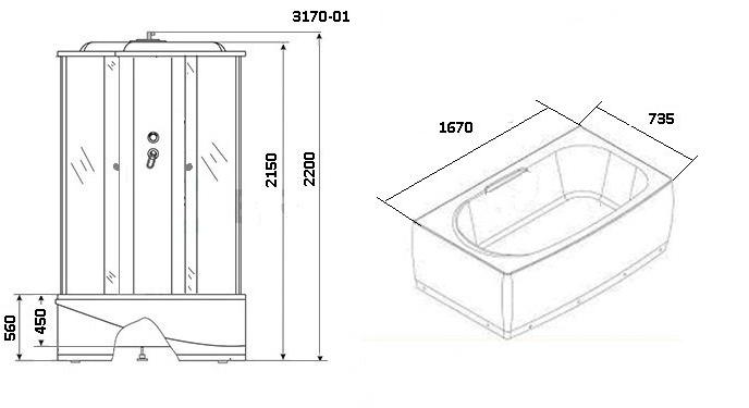 Душевая кабина NG-3170-01 (1700х750х2200) высокий поддон(56см) стекло МОЗАИКА Niagara Ultra 31700154 - Вид №1