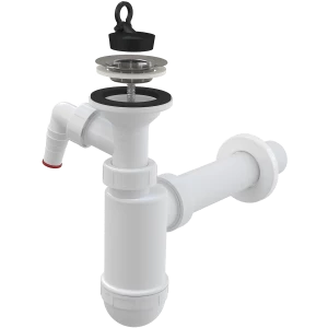 Сифон для умывальника DN40 со штуцером и нержавеющей peшeткой DN63