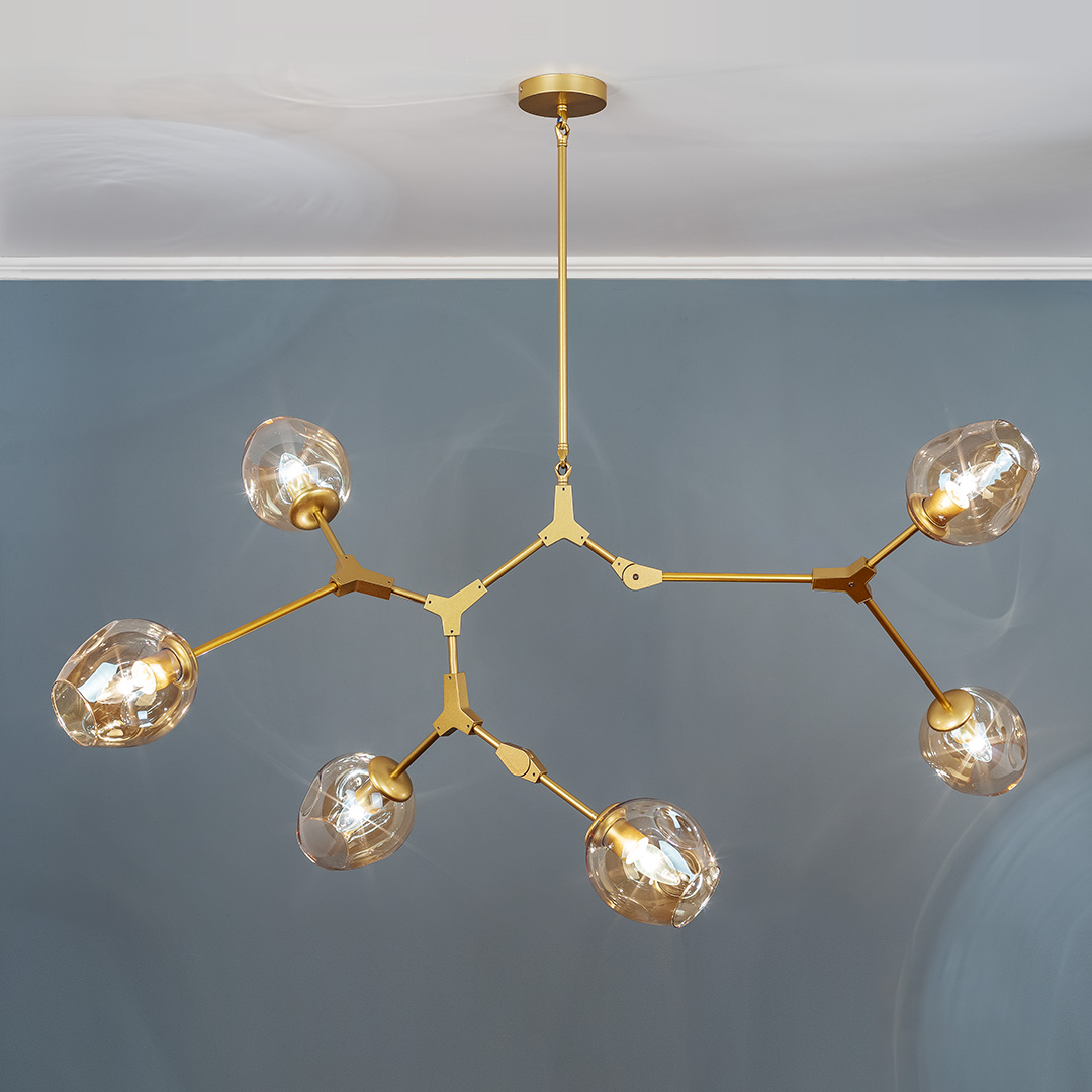 Люстра подвесная с 6 прозрачными плафонами золотистая Frezia Light 120146 FREZIA LIGHT ДИЗАЙНЕРСКИЕ 00-3953658 Золото;прозрачный  - Вид №1