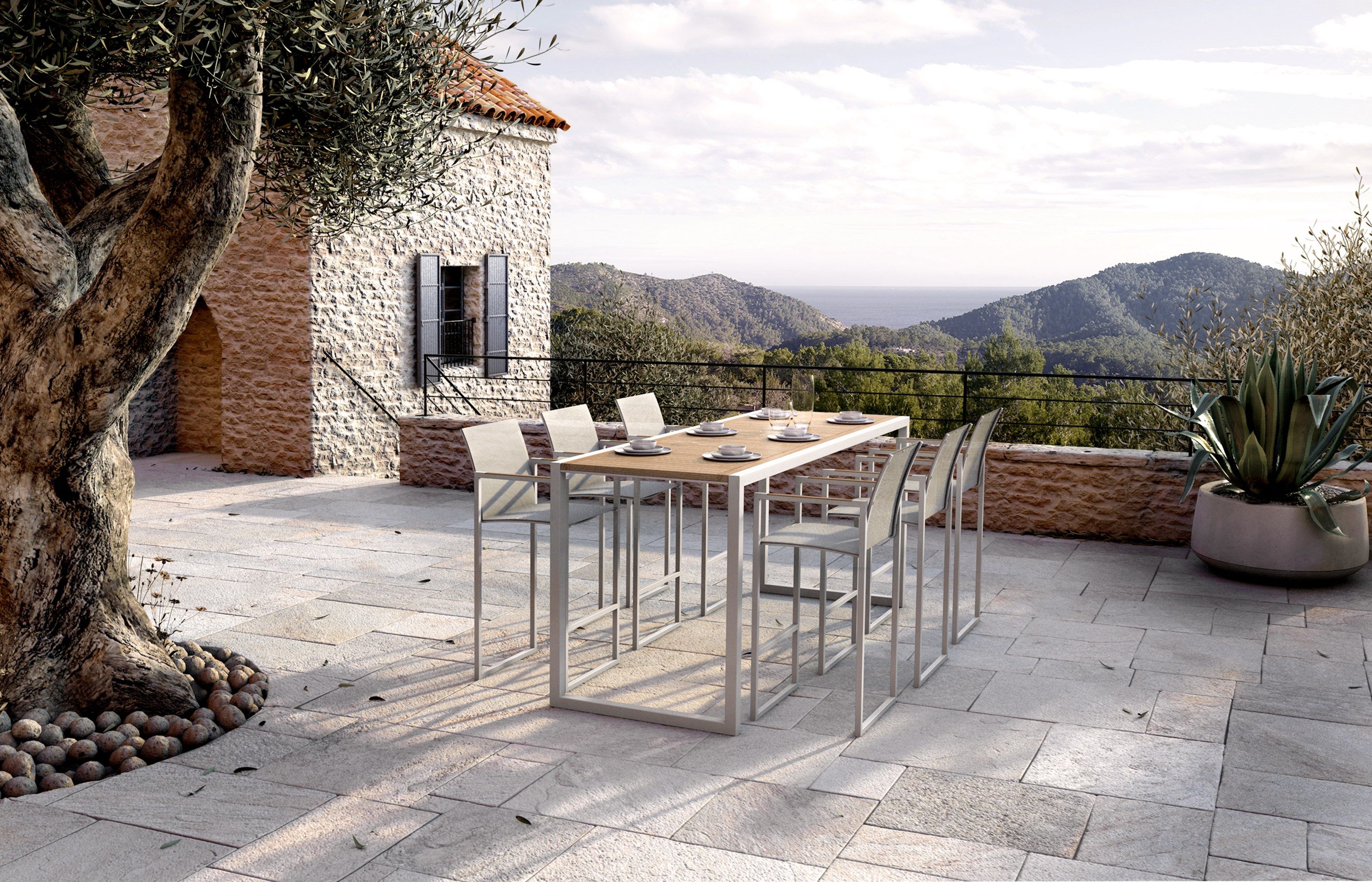 Высокий садовый стул из нержавеющей стали со спинкой Royal Botania Ninix ARCH-00014719