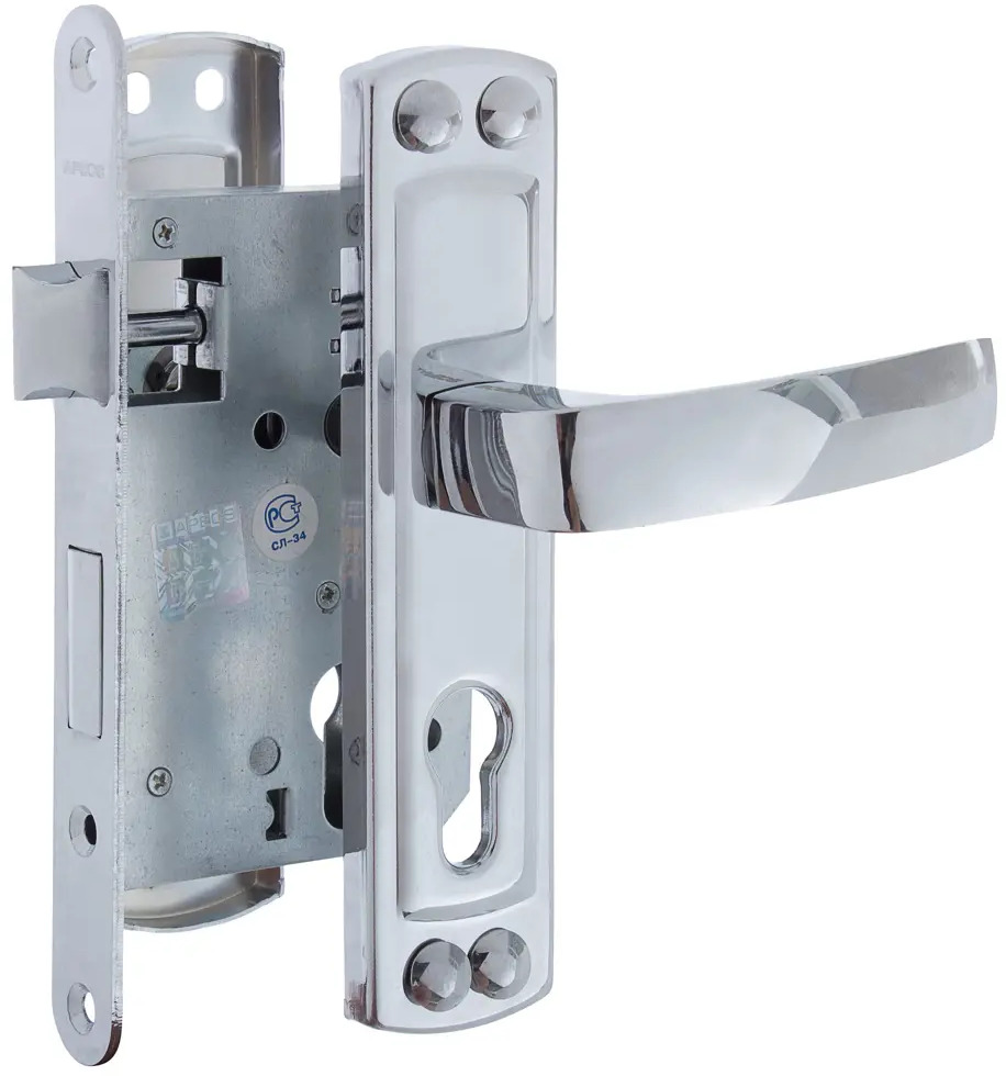 Врезной замок Apecs 1601-CR с хромированными ручками для входных и межкомнатных дверей 13339097