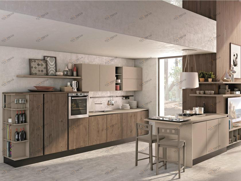 CREO Kitchens Модульная кухня с полуостровом без ручек Kyra sun-id-1448470