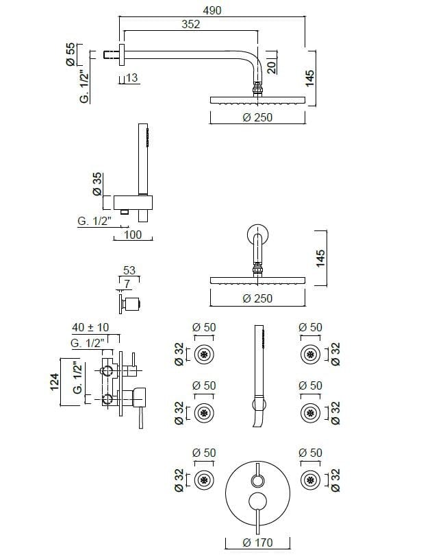 Смеситель для душа с ручным душем Rubinetteria Giulini будущее ARCH-00010487 - Вид №1