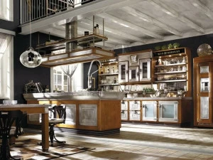 Marchi Cucine Модульная кухня из нержавеющей стали и дерева с островом Bar & barman