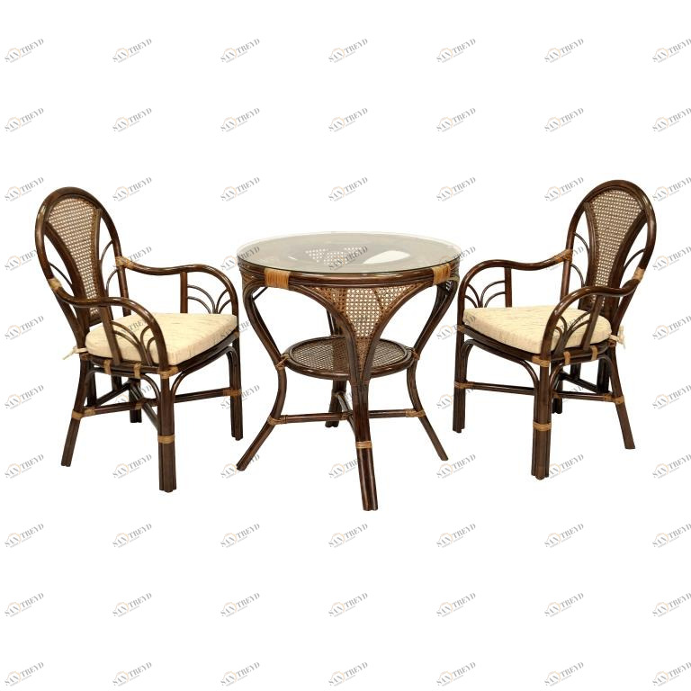 Обеденная группа коричневая, столик и кресла на 2 персоны LaMokko L ЭКО ДИЗАЙН CLASSIC RATTAN 129631 Бежевый;коричневый 