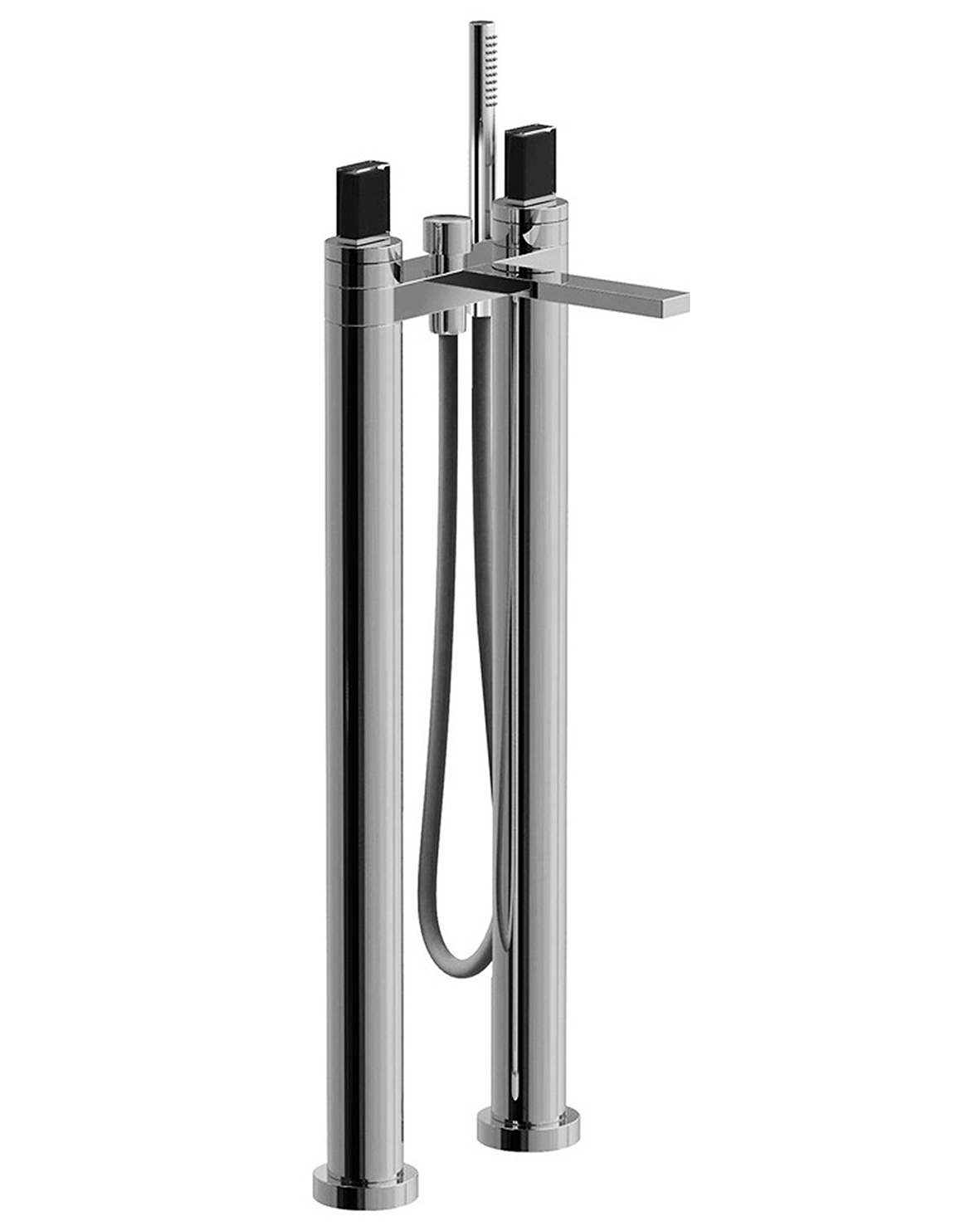 N580SB+1680A  Напольный смеситель для ванны - VENEZIA INвылет 21,5 см без ручек переключатель на 2 потока с кнопкой ручная лейка FIT держатель ручной лейки гибкий шланг 150 см, хромированная латунь гибкий шланг 140 см хромированная латунь для PVD-отделок Fantini Rubinetti