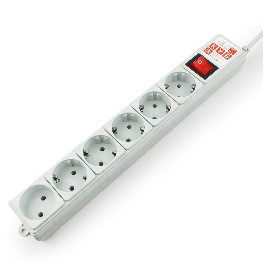 SPG(5+1)-B-6 Surge protector power cube 1.9 m 6 outlets (gray) 10a / 2.2kw Электрическая мануфактура Santreyd 