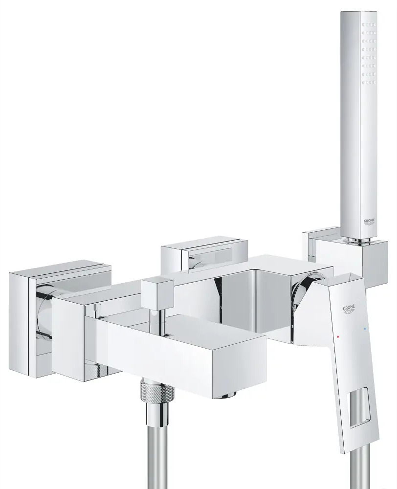 90123410 Однорычажный смеситель для ванны Grohe Eurocube с лейкой и шлангом хром 23141000 STLM-0112948