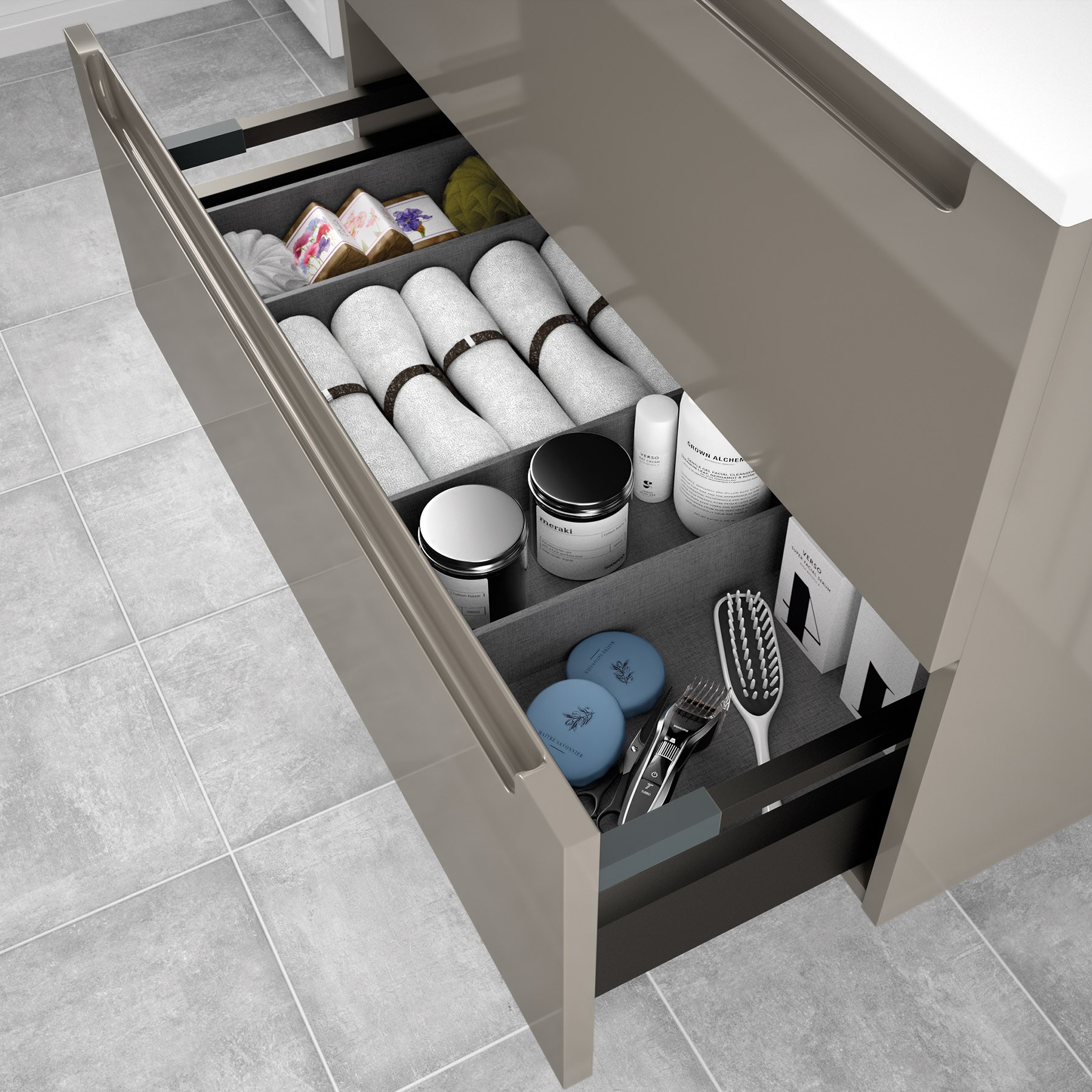 26677 SALGAR Мебель под умывальник MONTERREY 600 2 металлических ящика GLOSS TAUPE 598 x 540 x 450 мм Глянцево-серо-коричневый  - Вид №2