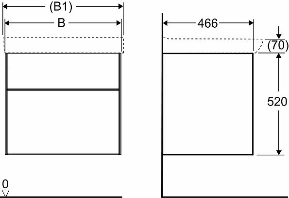 42551 IFO Sense тумба под умывальник, с двумя ящиками, W = 600 мм, W1 = 622 мм, белый - Вид №13