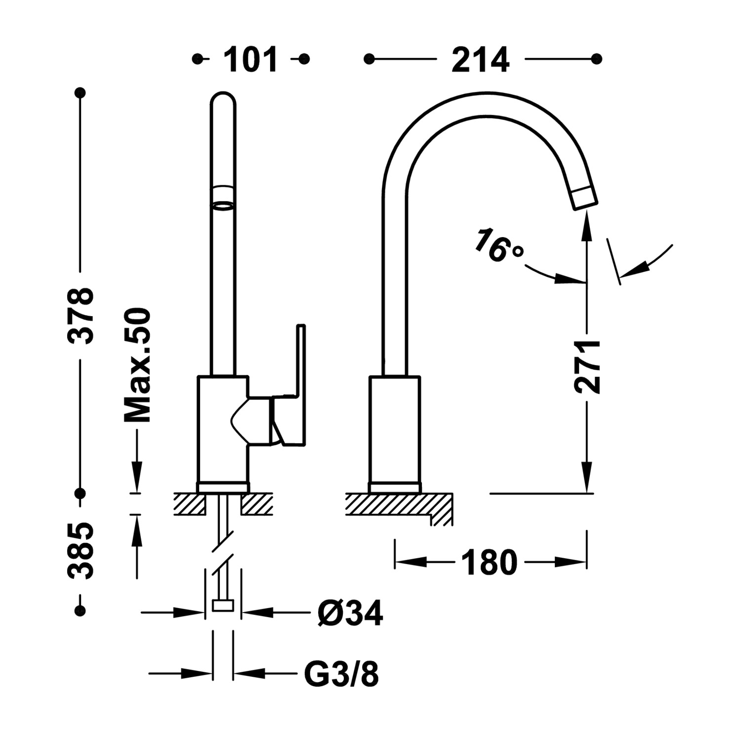 КУХОННЫЙ смеситель с одной ручкой для кухни-21644010 TRES Kitchen - Вид №1