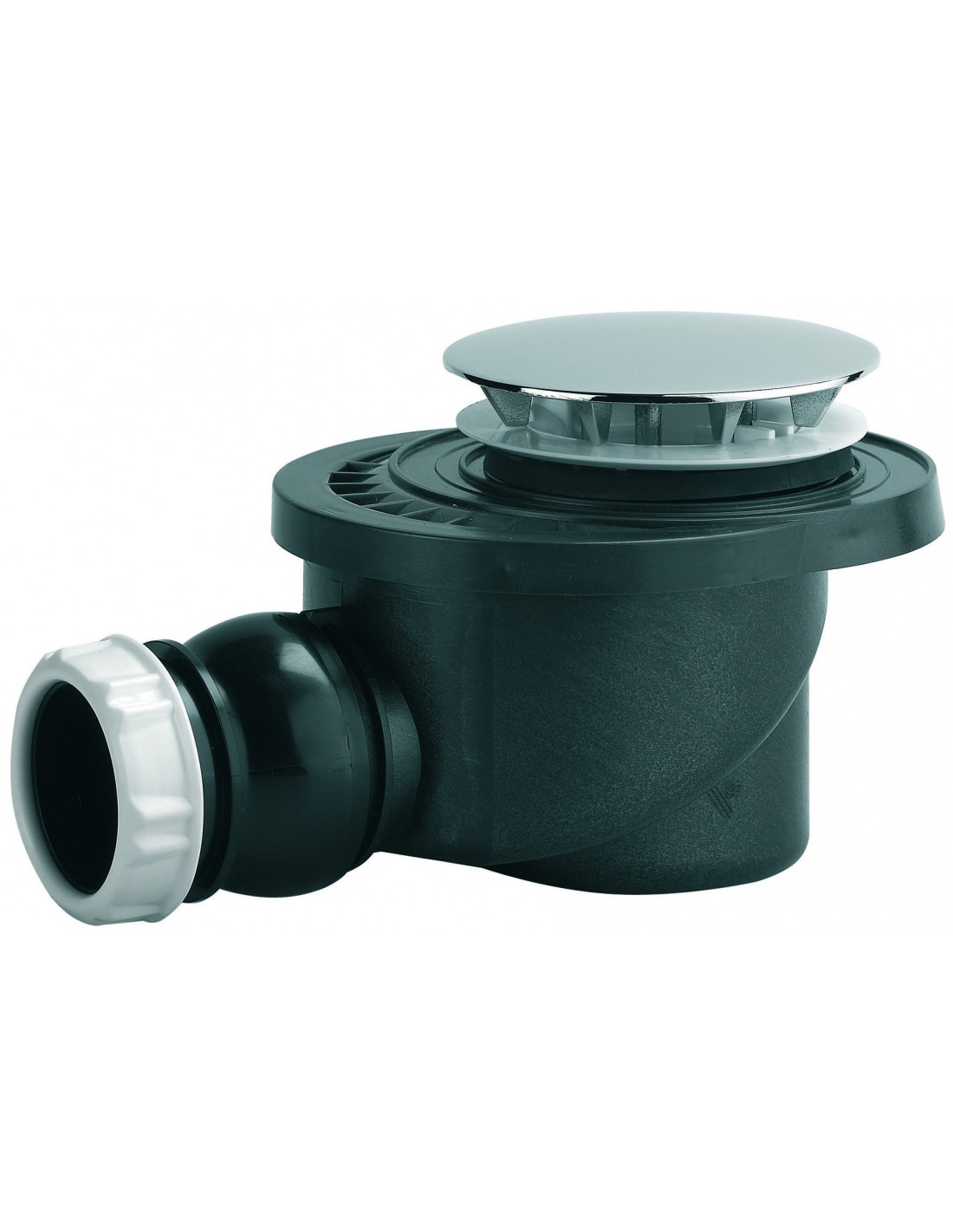 577100 000 00  Сифон для душевого поддона Д. 60 мм, круглая металлическая крышка, выход горизонтальный, очень высокий поток, NF, хромированный Valentin Хром 