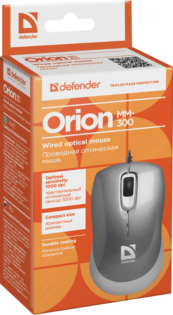 52817 проводная оптическая мышь orion mm-300 серый,3кнопки,1000dpi usb Defender Santreyd  - Вид №1