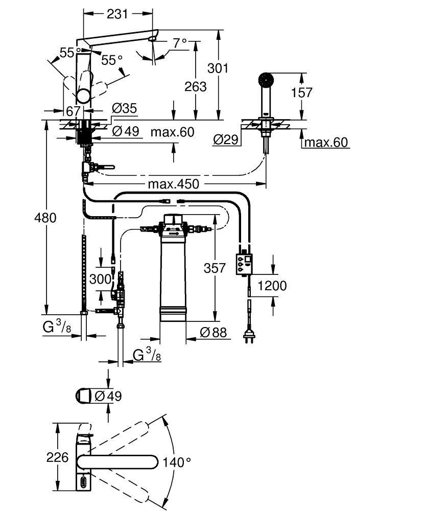 31354001 Комплект со смесителем для кухни Grohe GROHE Blue хром - Вид №1