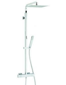 666900 000 00  Комбинация для душа Touareg, термостатический смеситель, квадратный высокий верхний и ручной душ, массивная хромированная латунь Valentin Хром