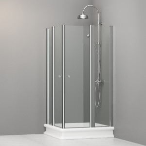 9148T0 Душевая кабинаDX/SX с двумя распашными дверьми и неподвижными элементами для душевого поддона квадрат 100x100, цвет Хромированный Kerasan RETRO Италия