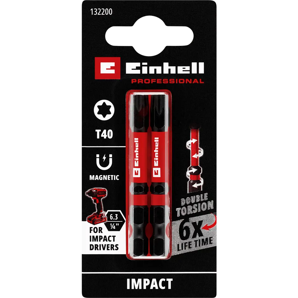 Бита ударная магнитная Einhell 132200 T40x60 мм, 2 шт STLM-2187050