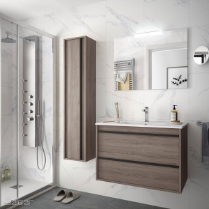 84946 SALGAR Комплект мебели для ванной ATTILA 800 ETERNITY OAK + Раковина + Зеркало + Свет Робл Вечность