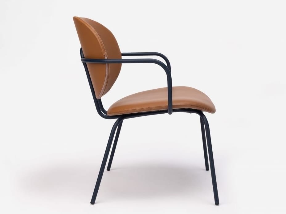 Стальной стул с подлокотниками с кожаной подушкой ONDARRETA Hari ARCH-00068480 - Вид №1