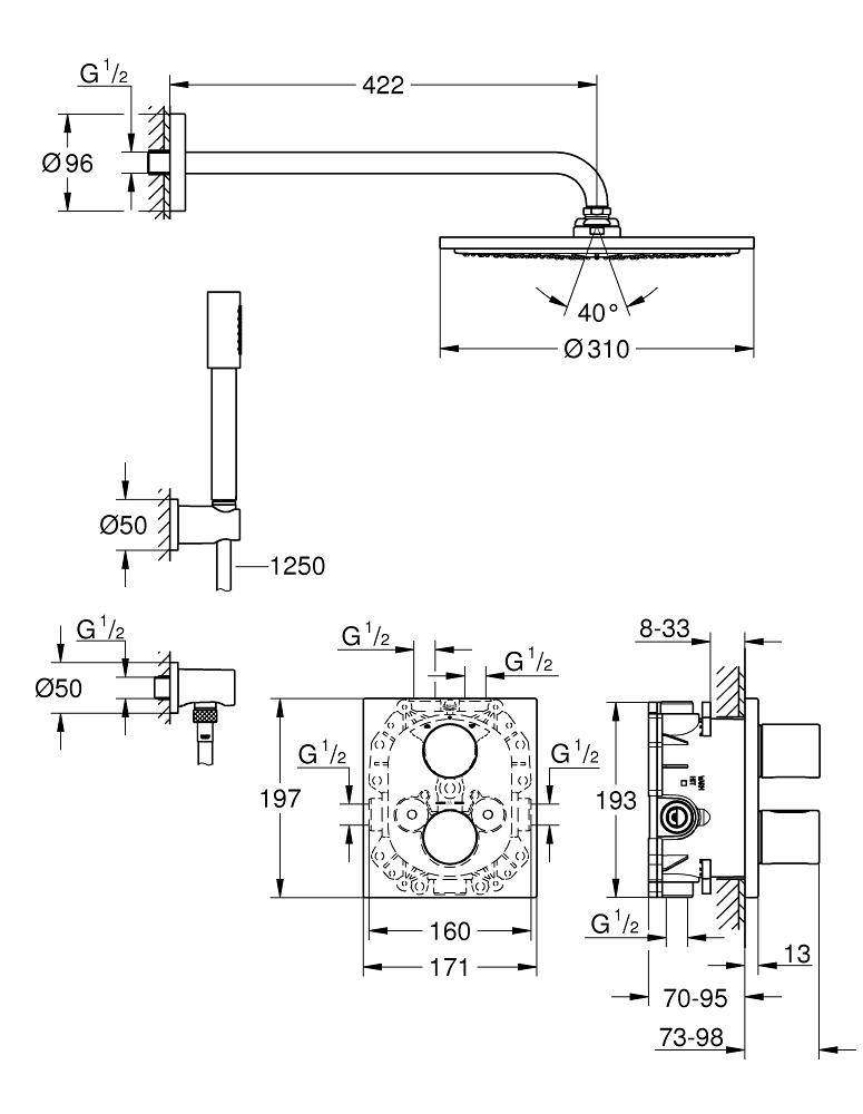 34627000 Набор для комплектации душа с термостатом Grohe Grohtherm 3000 Cosmopolitan хром - Вид №1