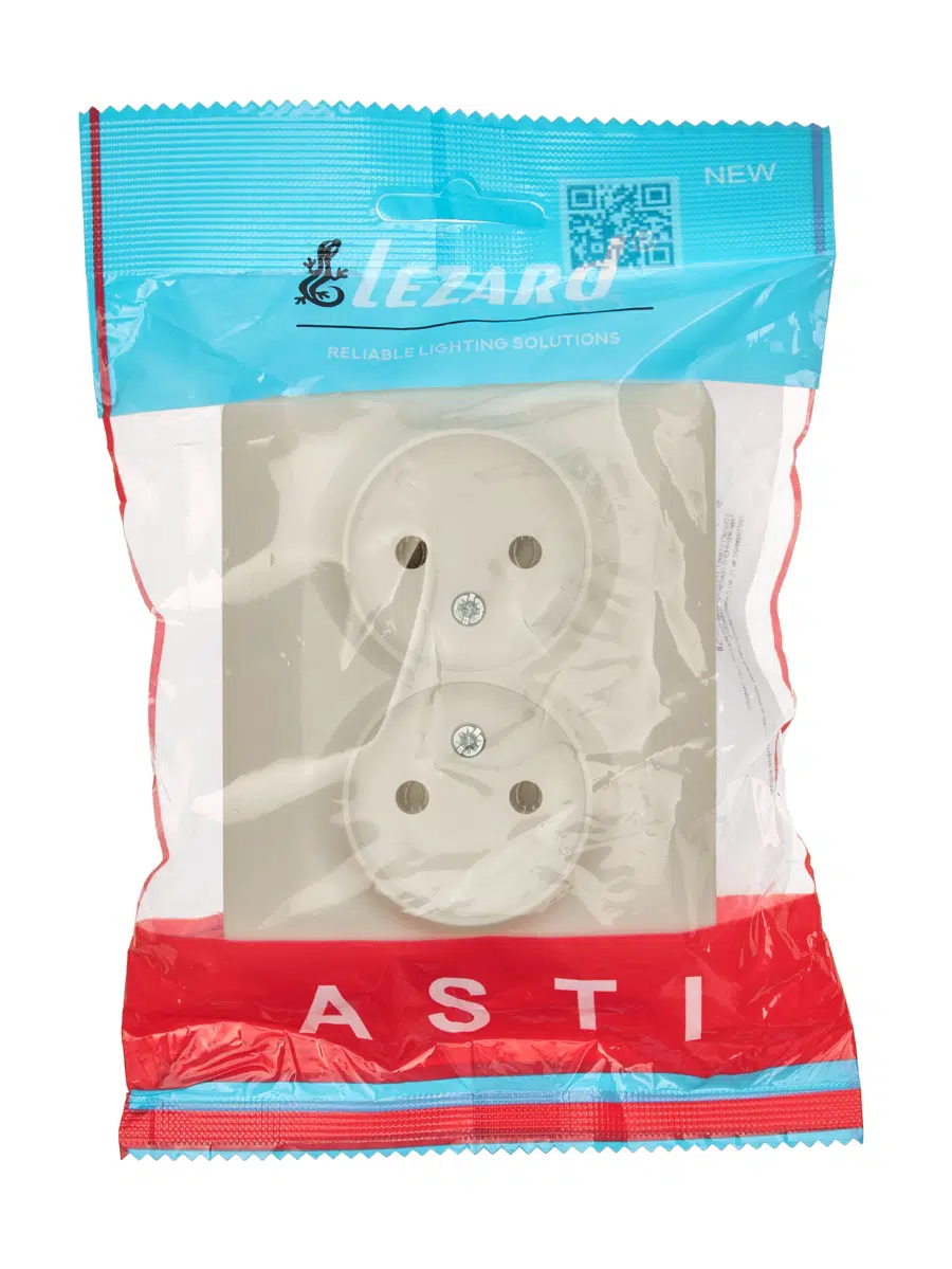 ASTI Розетка двойная б/з ПБТ крем LEZARD 7081-0300-128B - Вид №3