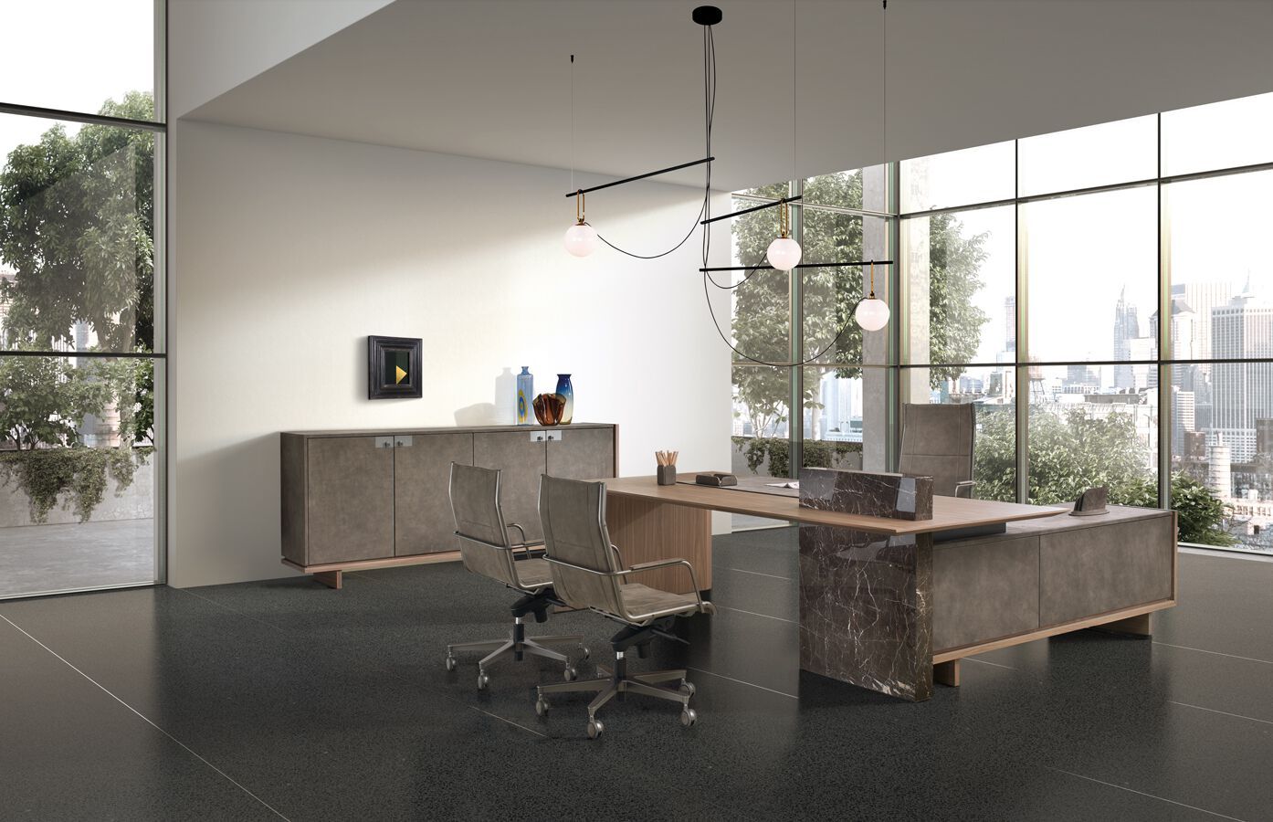 Кожаный деревянный низкий офисный шкаф i 4 Mariani Декартовый ARCH-00113240 - Вид №2