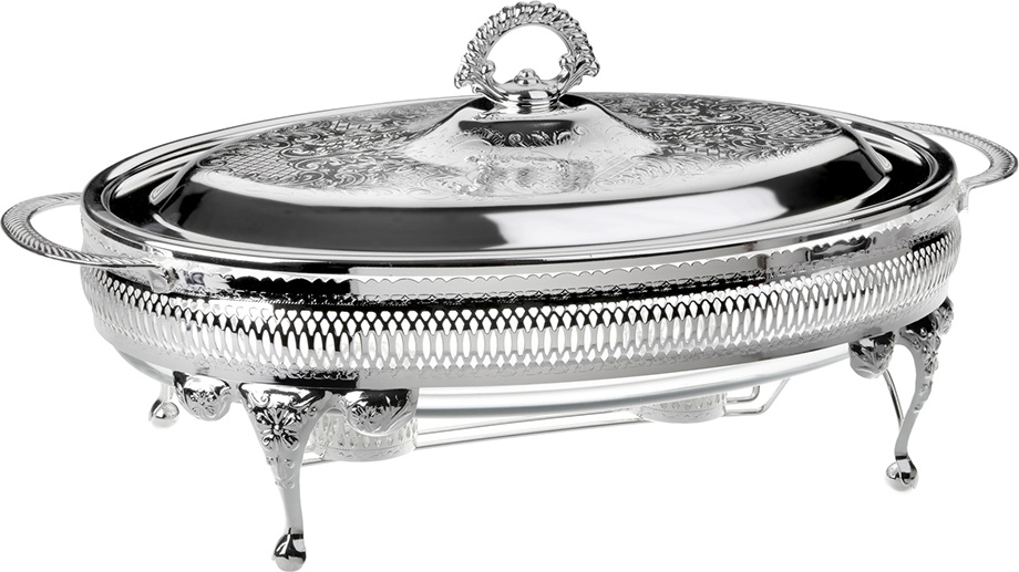 10611728 Queen Anne Мармит овальный с подогревом, с крышкой Queen Anne 41см, сталь, посеребрение Сталь нержавеющая с посеребрением, стекло 
