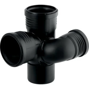 GEBERIT 390.564.14.1 Крестовина Geberit Silent-PP, левая со смещенным впуском и дополнительным отводом 87,5°