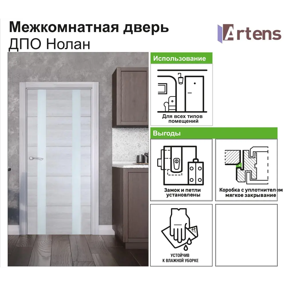 Дверь межкомнатная остеклённая Artens Нолан 90x200 см, цвет дуб бьянко 81948148 STLM-2089346  - Вид №5