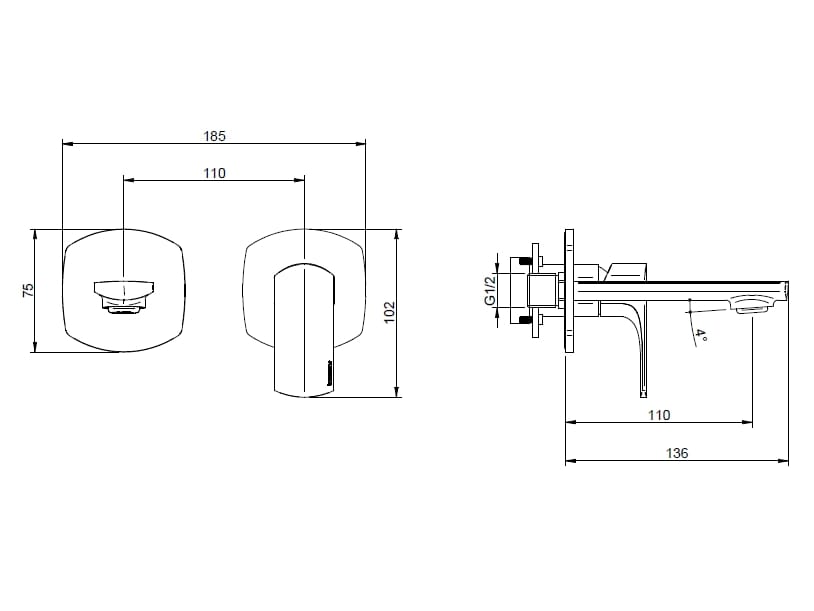 Латунь 2 отверстия настенный однорычажный смеситель для раковины Rubinetterie Treemme Albatros ARCH-00131906 - Вид №3