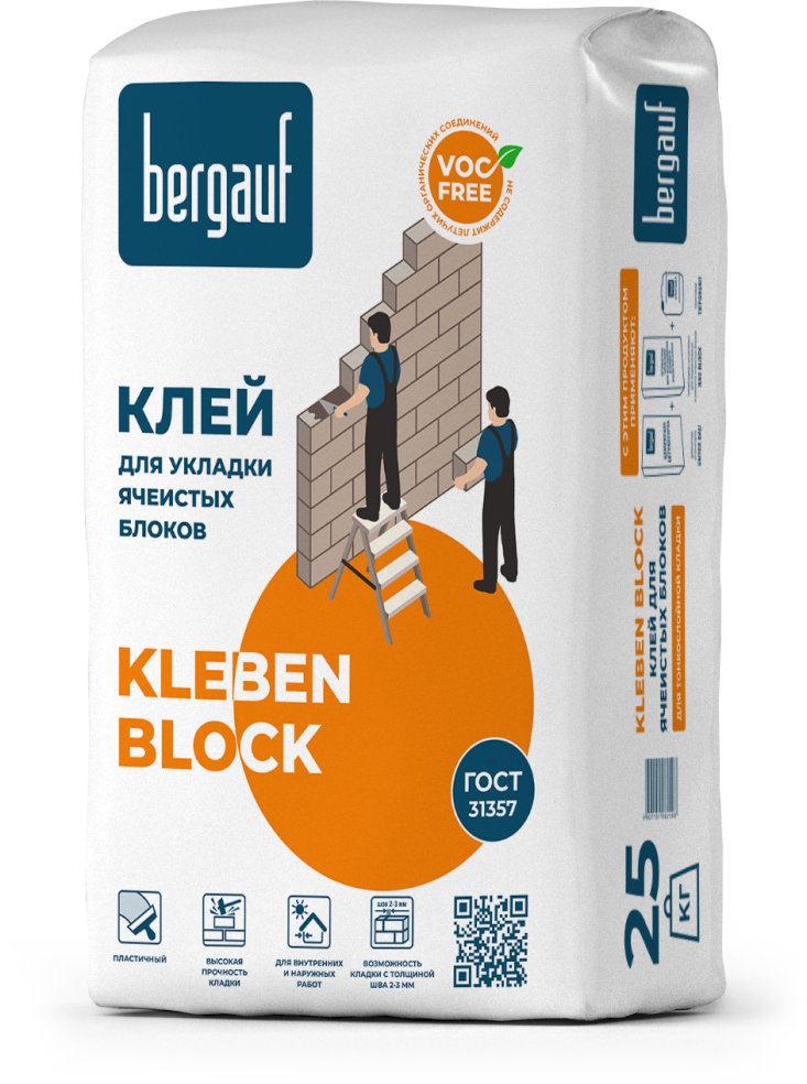 18304731 Клей для ячеистых блоков 25 кг Kleben block STLM-0010239 BERGAUF