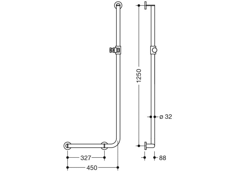 900.33.20240 Угловая ручка с держателем для душа HEWI Greifen  - Вид №1