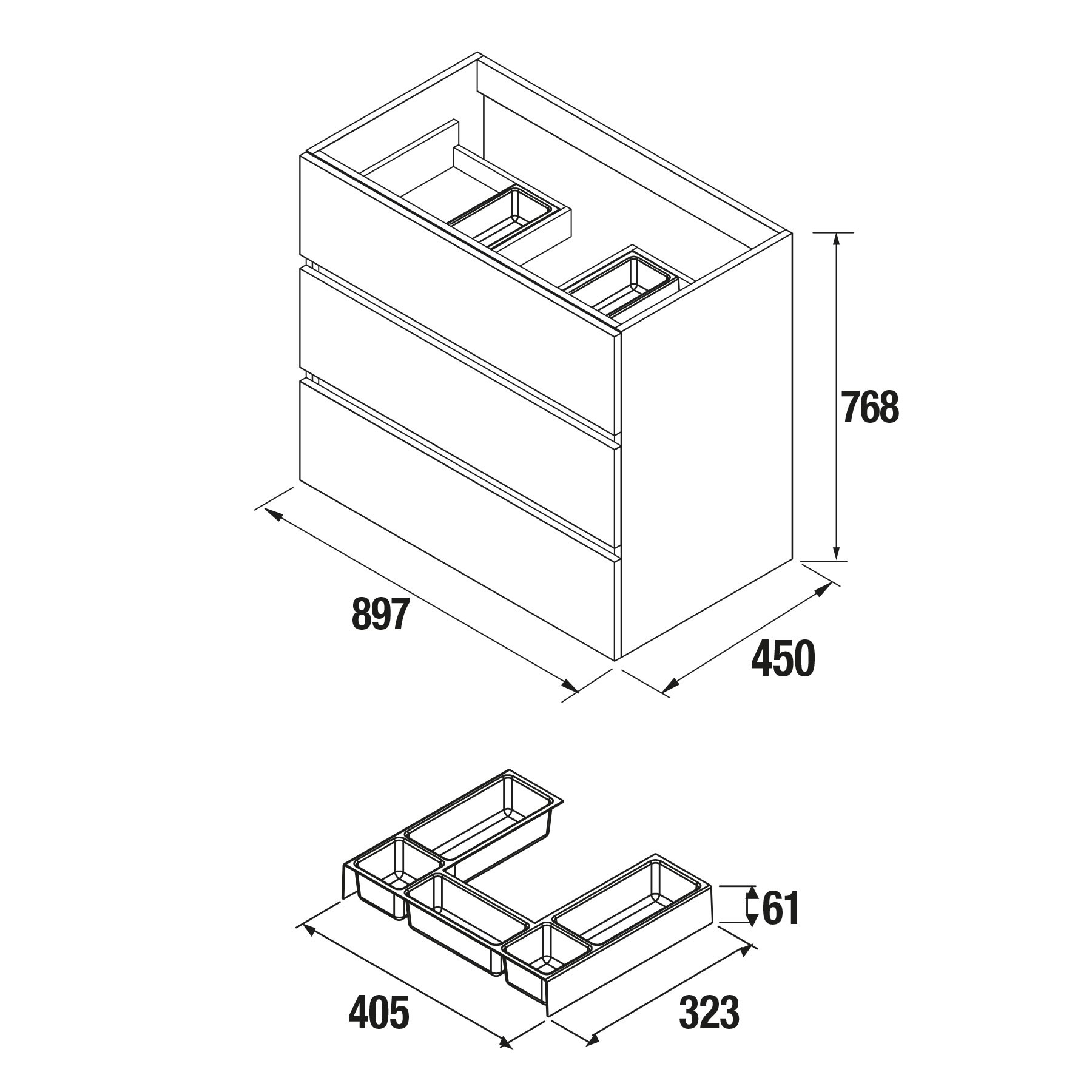 26572 SALGAR Мебель для умывальника FUSSION LINE 900 3 ящика ALSACIA 897 x 868 x 450 мм Эльзасия - Вид №2
