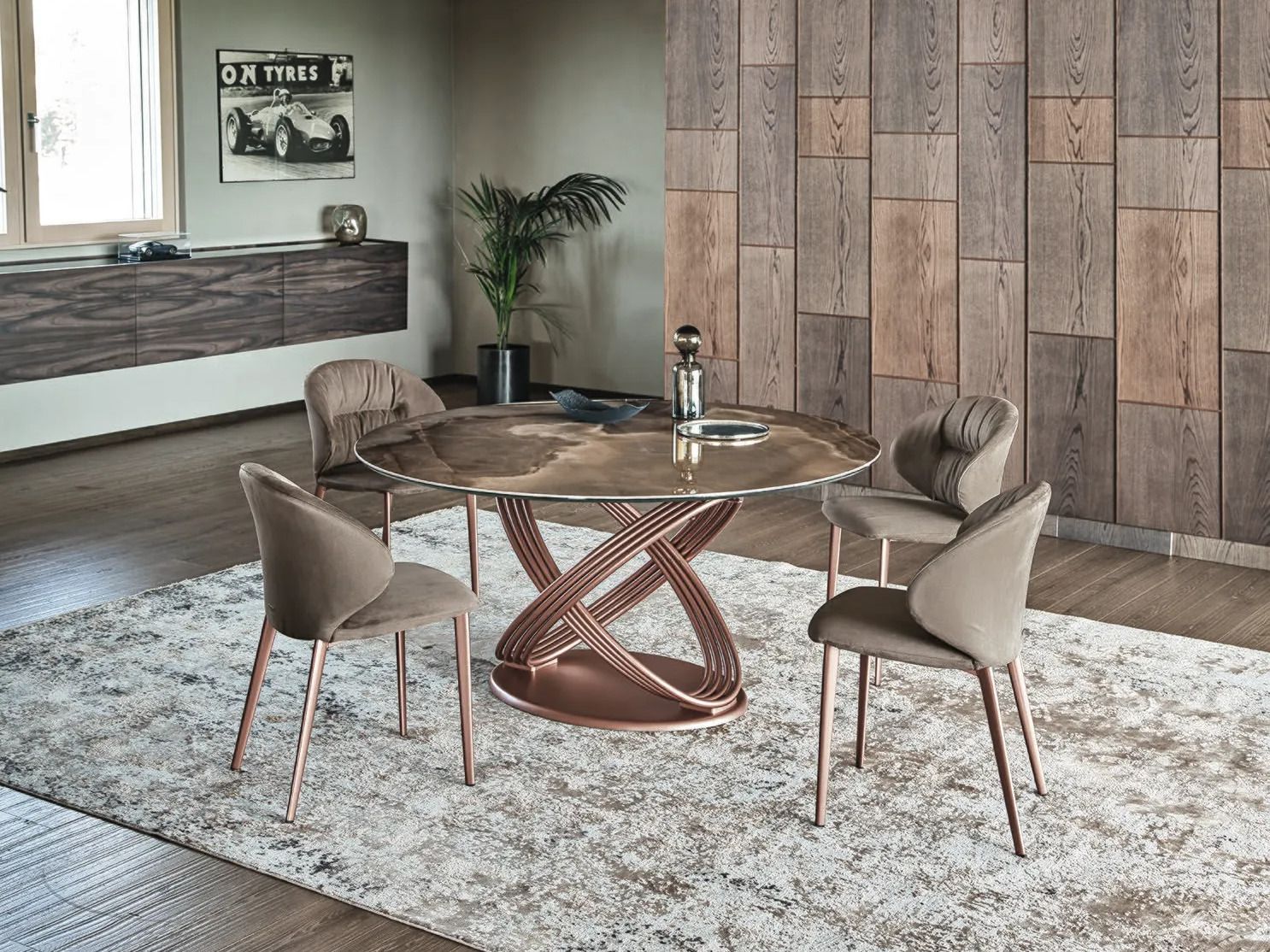 Круглый обеденный стол из нержавеющей стали и SuperMarmo Bontempi Casa FUSION ARCH-00149018 - Вид №1