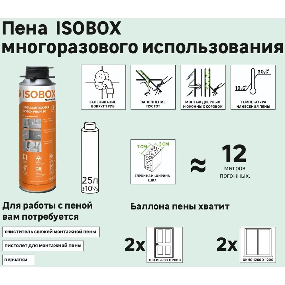 Пена монтажная пистолетная Isobox Profi 30 450мл 82405793 STLM-2147805  - Вид №3