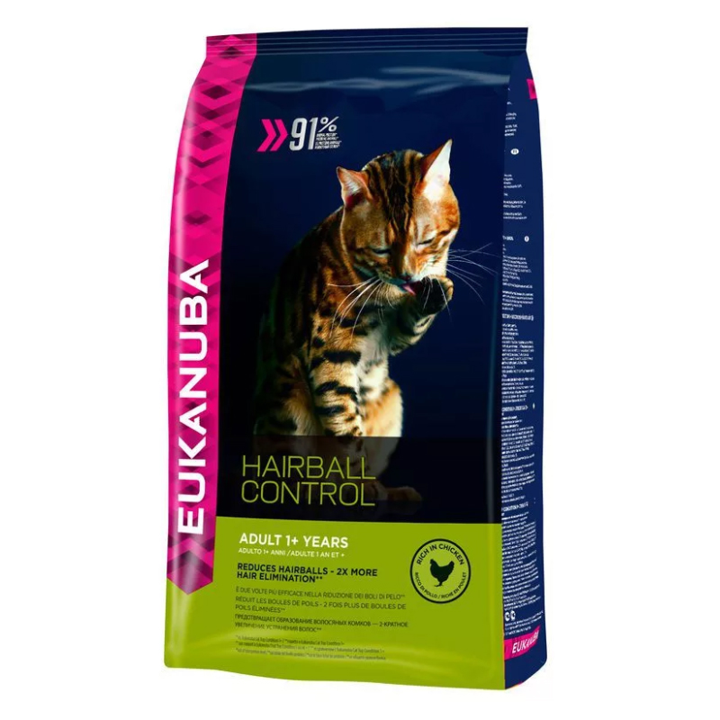 ПР0033755 Корм для кошек Hairball для выведения шерсти из желудка, с домашней птицей сух. 2кг Eukanuba 