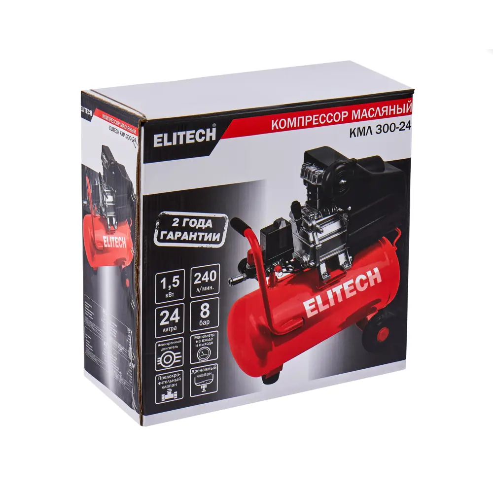 Компрессор сетевой поршневой масляный Elitech КМЛ 300-24, 24 л 240 л/мин STLM-2205675 - Вид №15