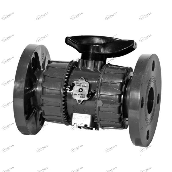 SANIT 303131 2-ходовой шаровой кран d 20-63, ВКД DualBlock®, ПВХ-С, фиксированный фланец 