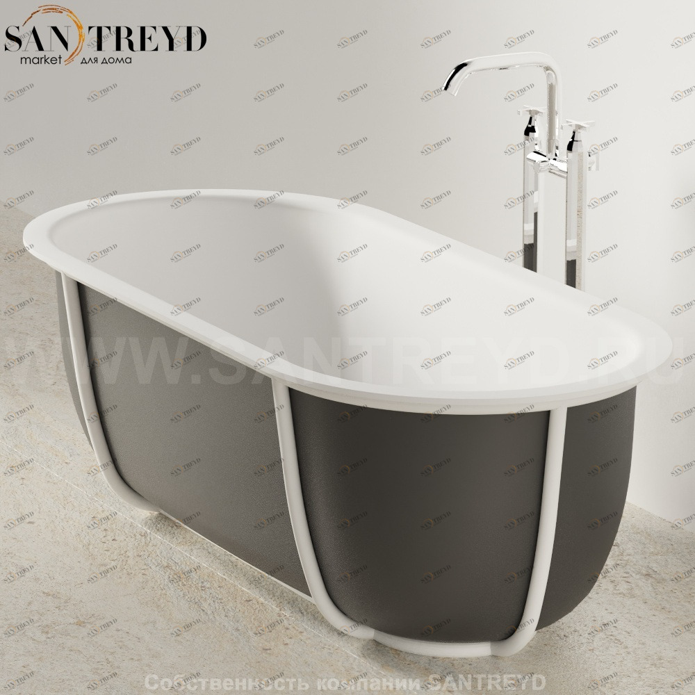 Ванна свободностоящая CUNA на белом металлическом каркасе черная Agape AVAS1079GZ