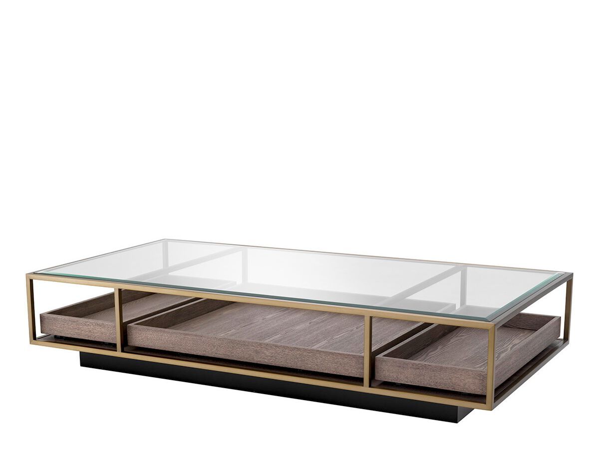 Низкий прямоугольный журнальный столик из латуни и стекла Eichholtz Roxton ARCH-00027443