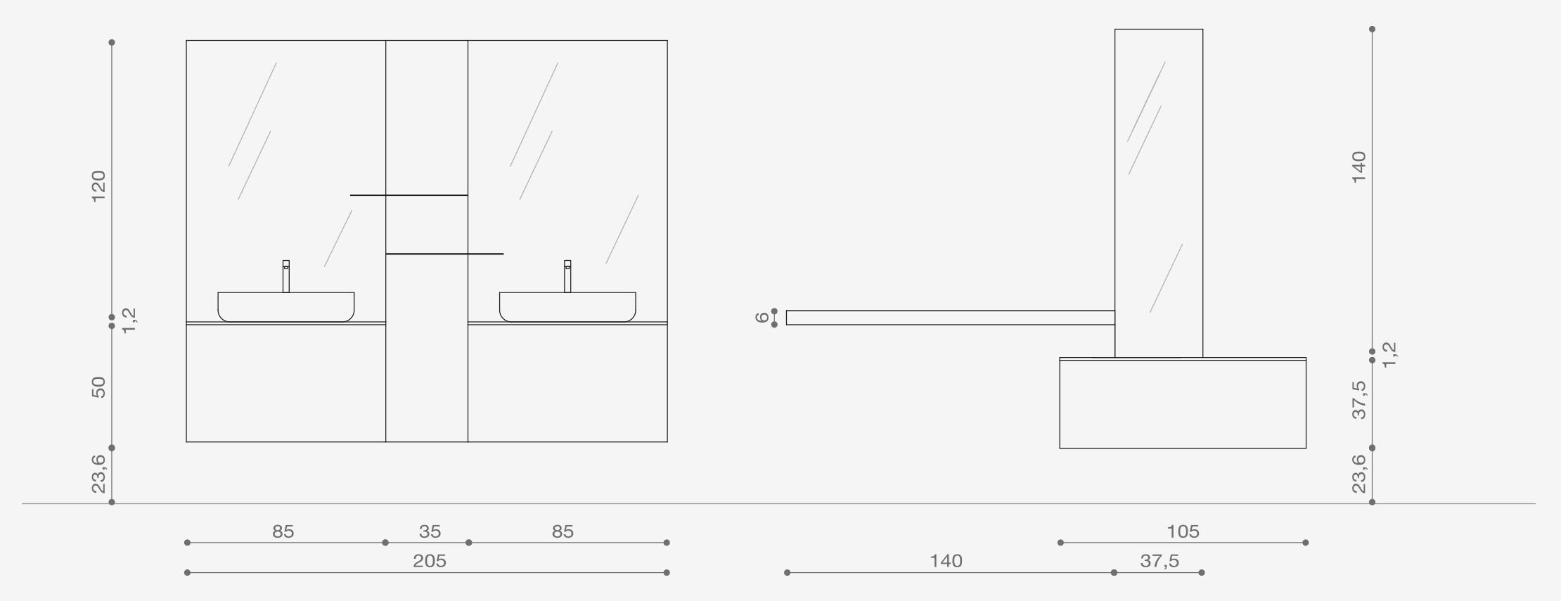Двойной подвесной умывальник с ящиками ARCOM Wind ARCH-00097563 - Вид №2