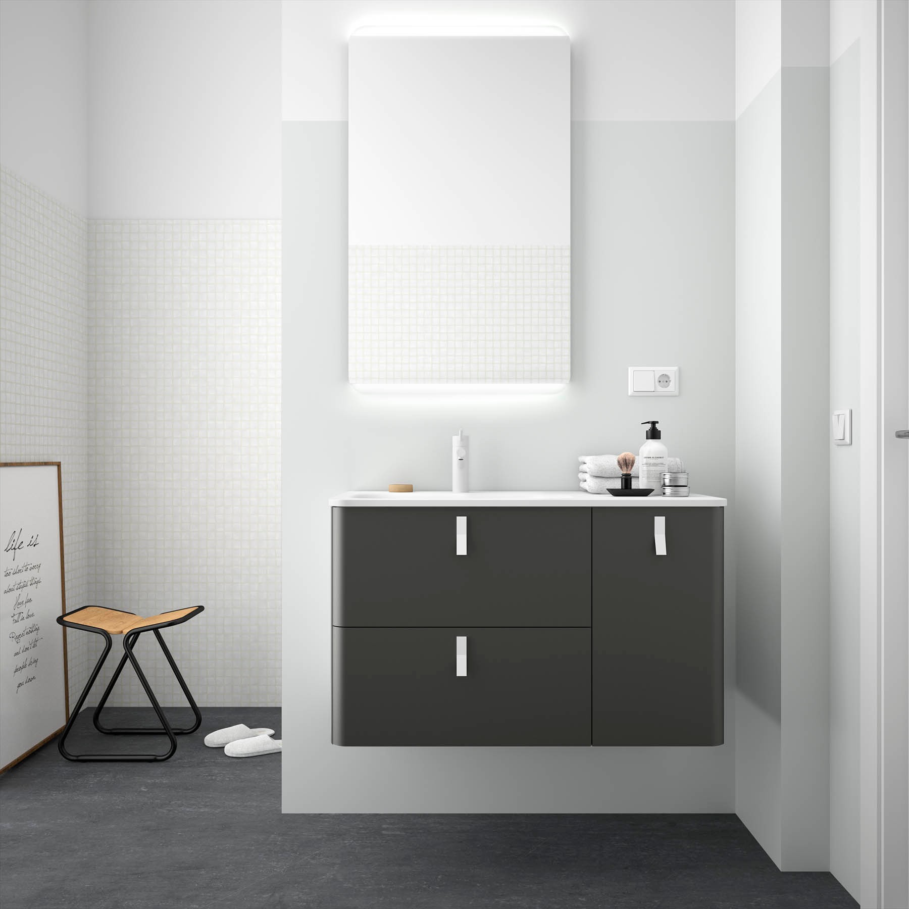 24603 SALGAR Мебель для умывальника UNIIQ 900 правая MATT ANTHRACITE 897 x 540 x 450 мм Матовый антрацит  - Вид №1