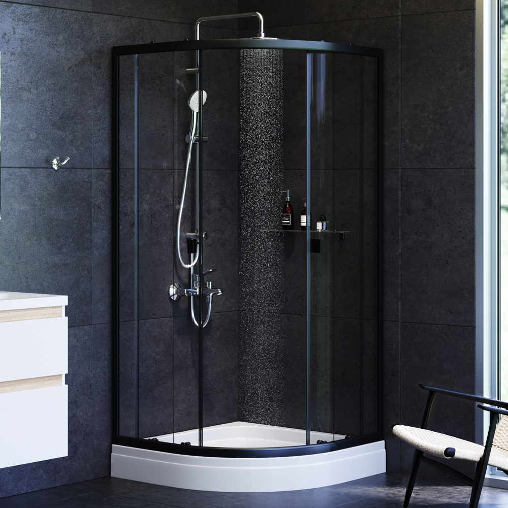 W88G-205-090BT Twin Slide Душевое ограждение без поддона 90x90 профиль черный AM.PM X-Joy  - Вид №1