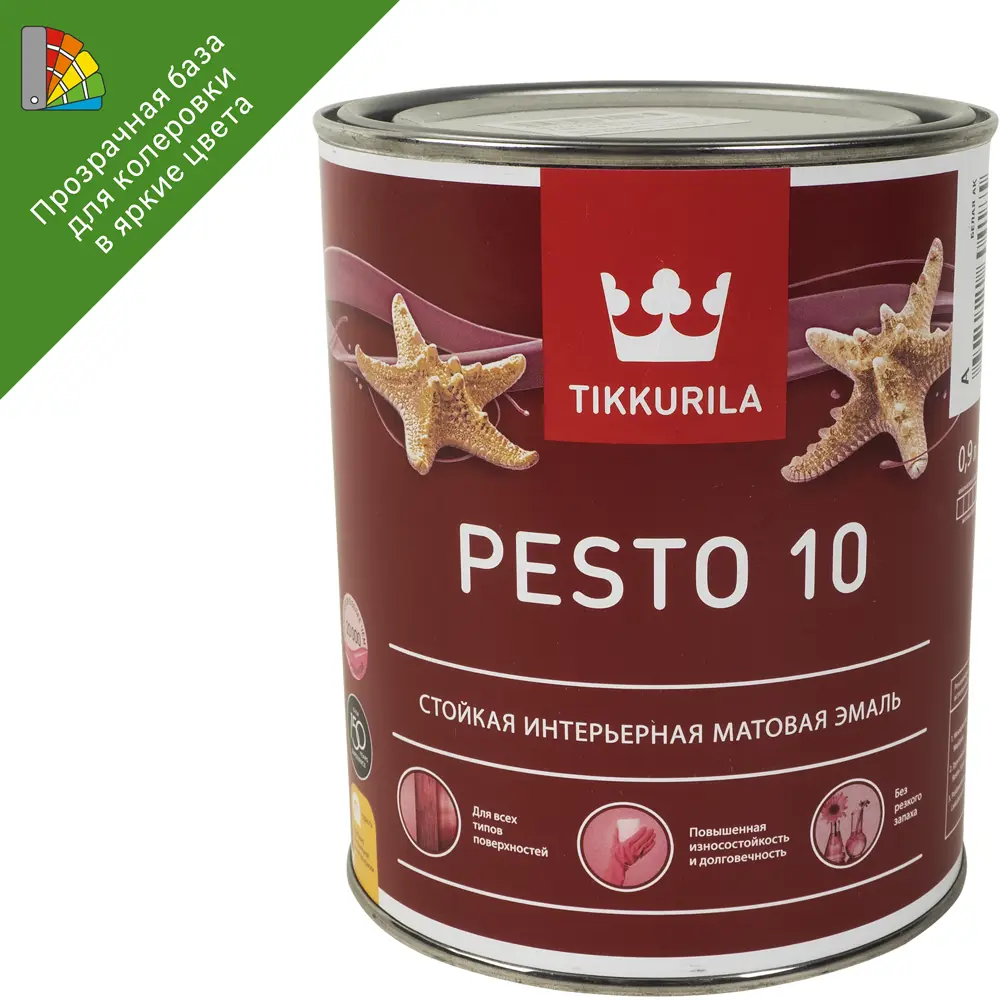 Эмаль Tikkurila Pesto 10 матовая прозрачная для колеровки 0.9 л 14195953