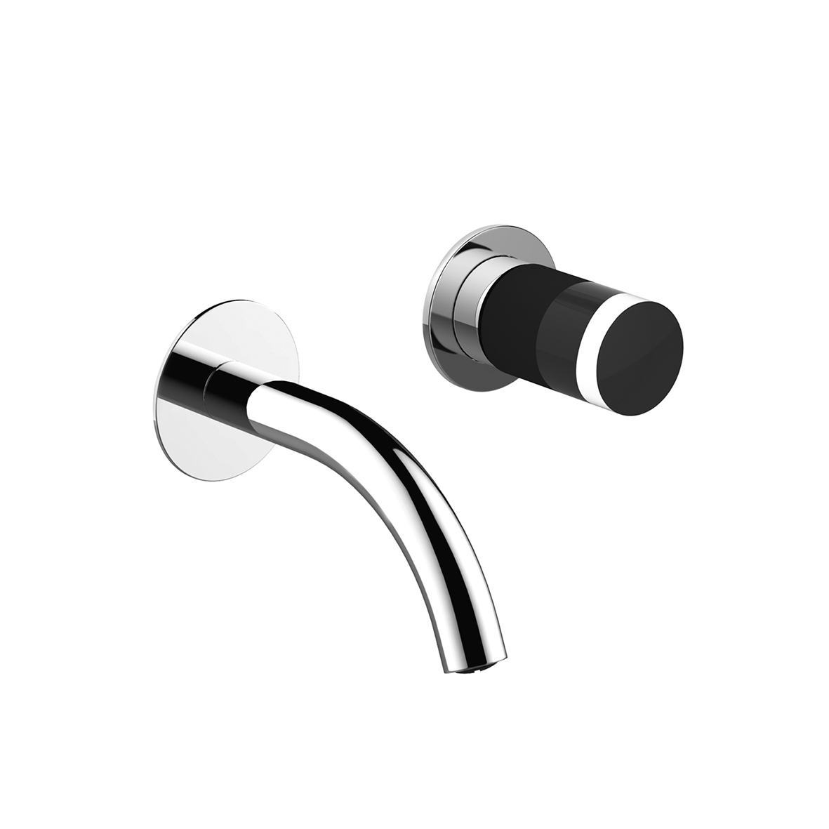 S009SB+M011A  Смеситель из стены для раковинывылет 15 см без ручки ограничитель потока воды до 5 л/мин при 3 бар впуски 1/2'' без донного клапана Звукоизолированные ручки заказываются отдельно, см. раздел ''Ручки'' Fantini Rubinetti NICE