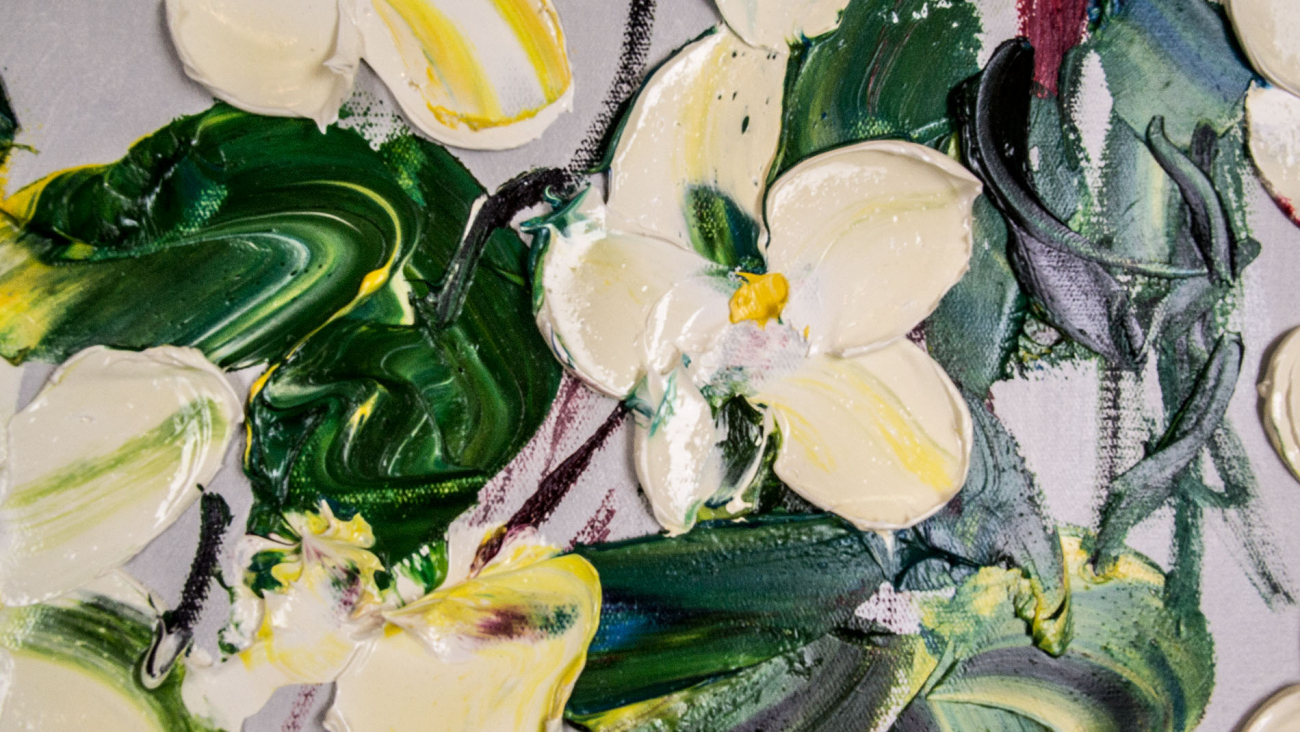 Картина на холсте 100х100 см "Цветы в саду" EVENHOME КАРТИНЫ МАСЛОМ 130028 Белый;зеленый;синий;разноцветный  - Вид №2